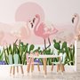 Papier peint panoramique flamant rose et cactus