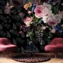 Dark Pink Flowers and Yellow Butterfly Wallpaper Mural