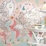 Pink Political World Map with Animals Wallpaper Mural