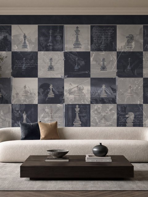 Monochrome Medieval Chessboard Historical Wallpaper Mural