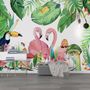 Flamingos with Toucan Bird Wallpaper Mural