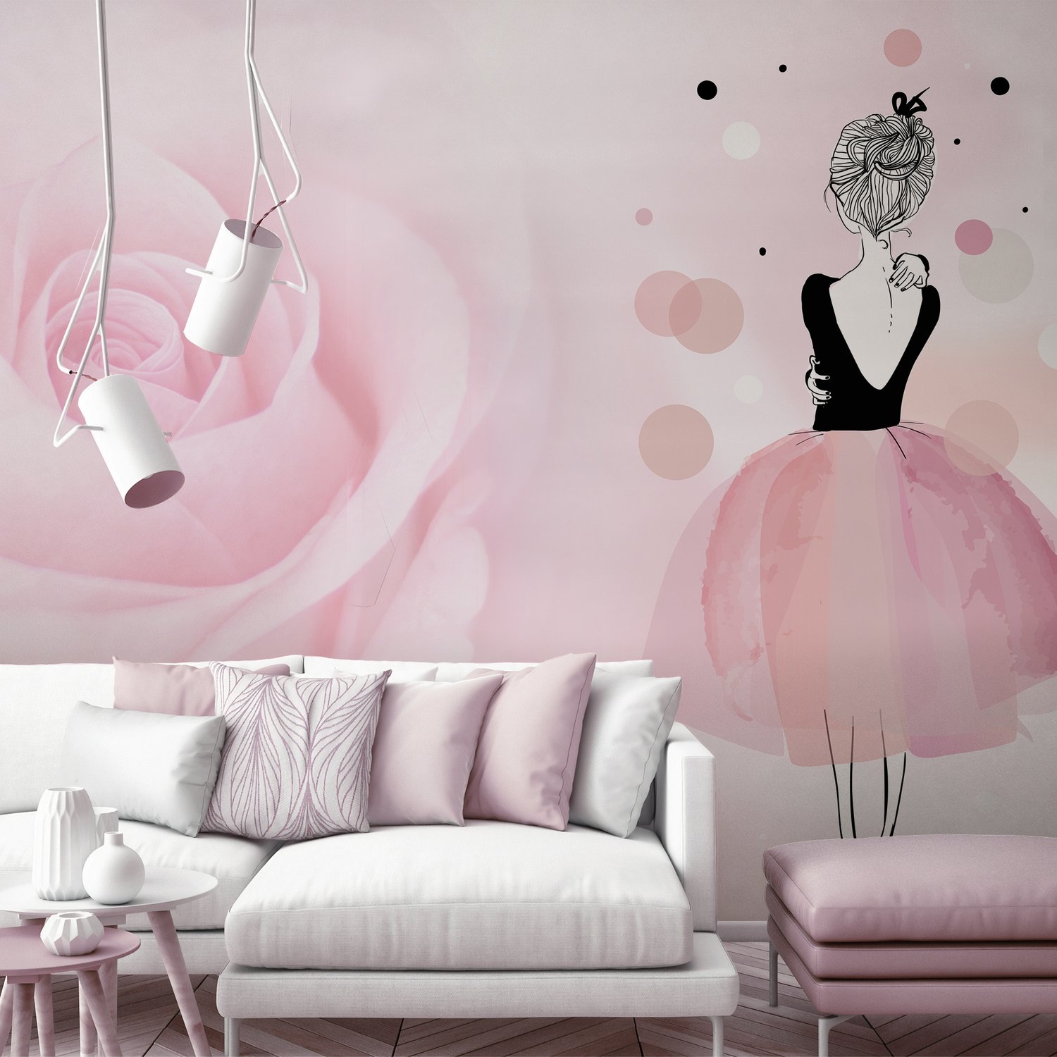 Ballerina Girl and Pink Roses Wallpaper Mural - Peel and Stick