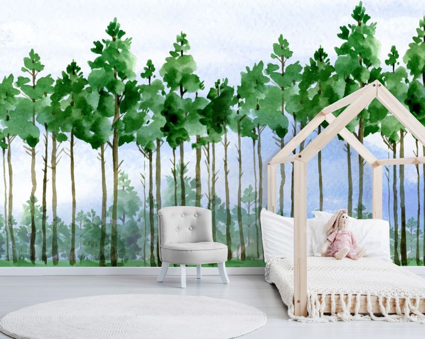 Cartoon Poplar Tree Wallpaper Mural