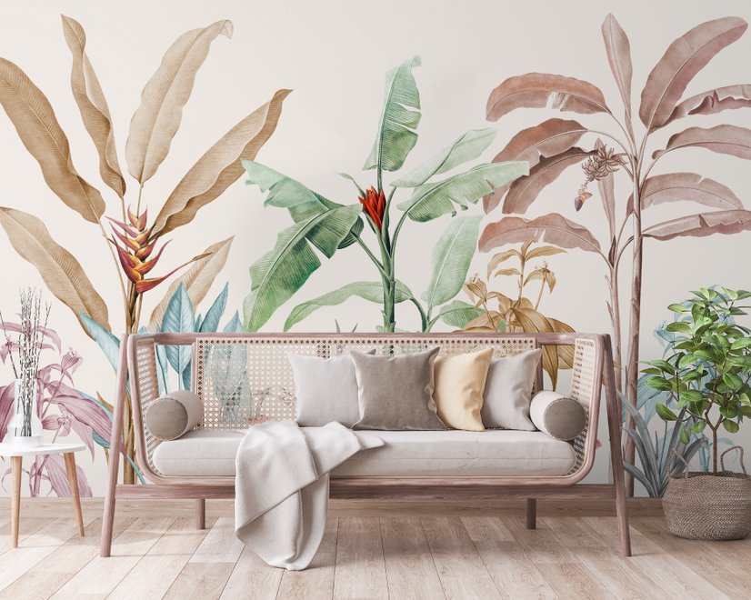 Colorful Tropical Banana Tree Wallpaper Mural