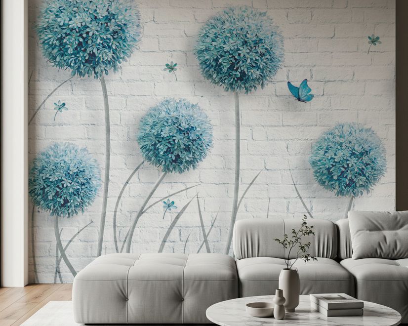 Dandelion Floral and Butterfly Wallpaper Mural