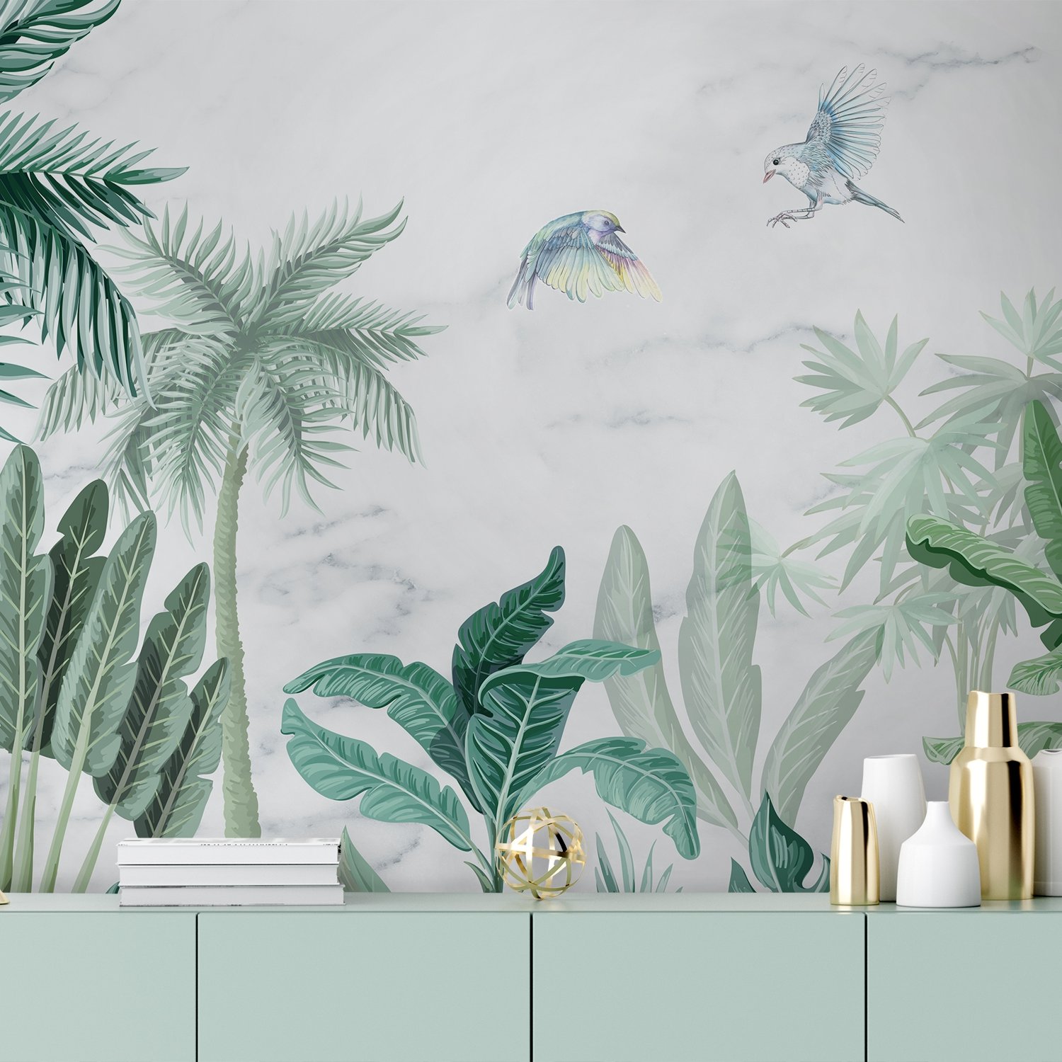 Green Tropical Forest Wallpaper Mural - Peel and Stick