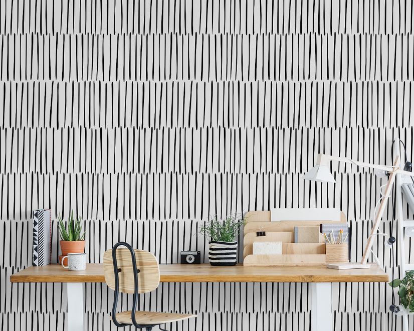 Abstract Minimalistic Black and White Line Wallpaper Mural