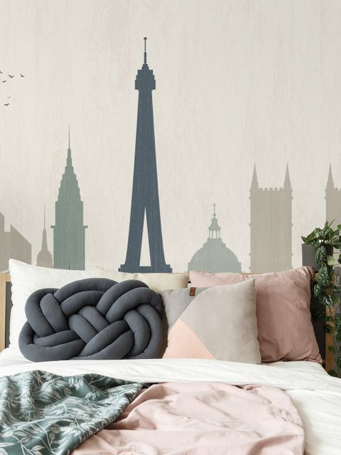 Papier peint panoramique ville de Paris avec tour Eiffel et parc d'attractions