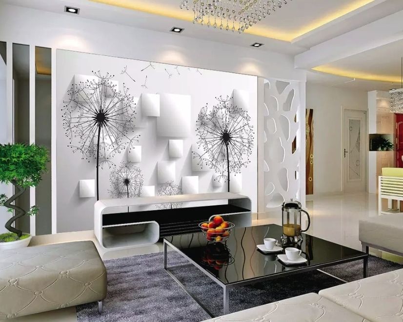 Monochrome Dandelion Floral Wallpaper Mural