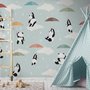 Kids Pandas With Colorful Umbrella Wallpaper Mural