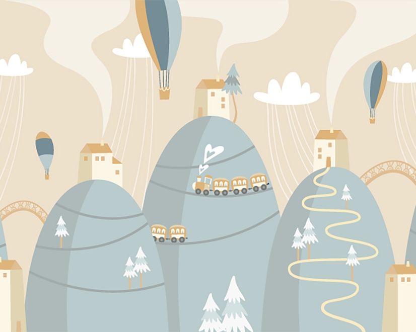 Soft Hot Air Balloon with Little Home Wallpaper Mural