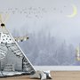 Monochrome Night Forest and Birds Wallpaper Mural