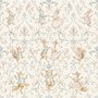Cute rabbits wallpaper with woodland animals, white birds and acanthus scrolls on an ivory cream ground