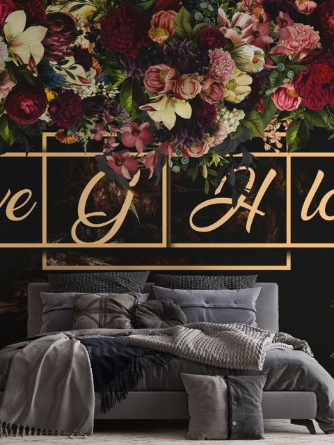 Dark Dutch Floral with Your Write Text Wallpaper Mural