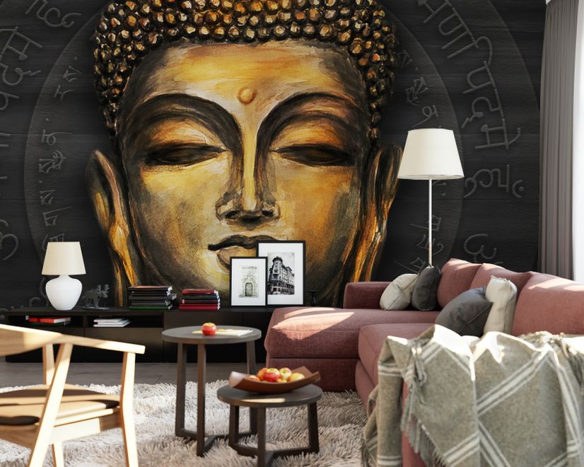 Dark Background Gautama Buddha Wallpaper Mural