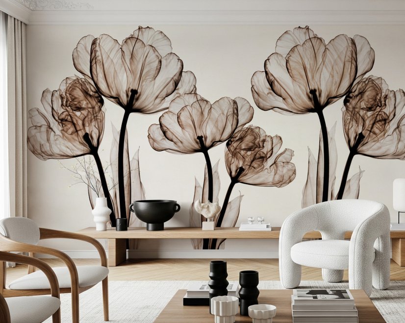 Fototapete mit transparenter Blumenkunst
