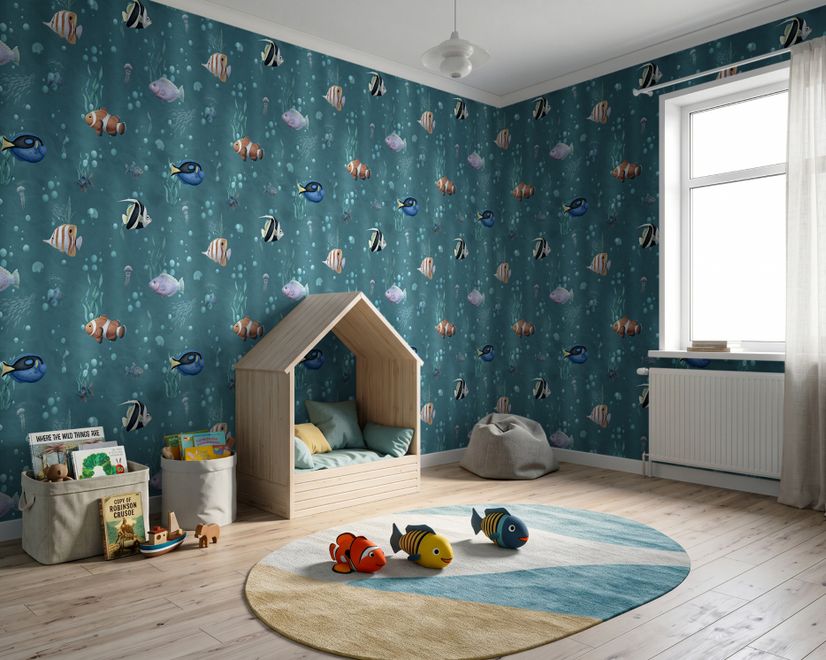 Kids Watercolor Ocean Fish Underwater Wallpaper Mural