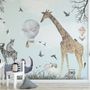 Kids Watercolor Woodland Animals with Giraffe Zebra Hippopotam Wallpaper Mural