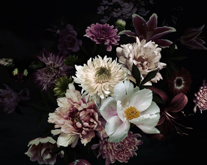 Dark Garden Florals Wallpaper Mural