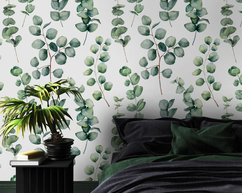 Watercolor Eucalyptus Leaf Wallpaper Mural
