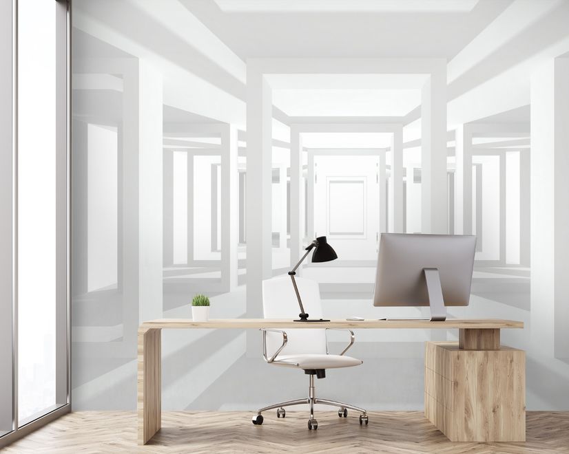 3D Look Abstract Architecture White Corridor Wallpaper Mural