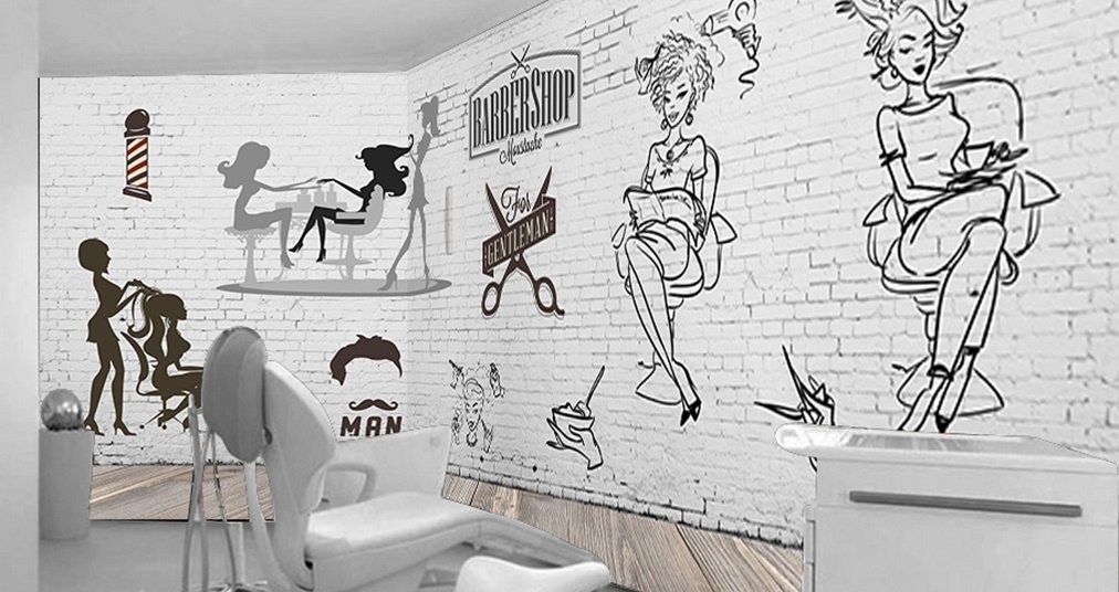 Monochrome Friseursalon und Haarschnitt Fototapete - Selbstklebende