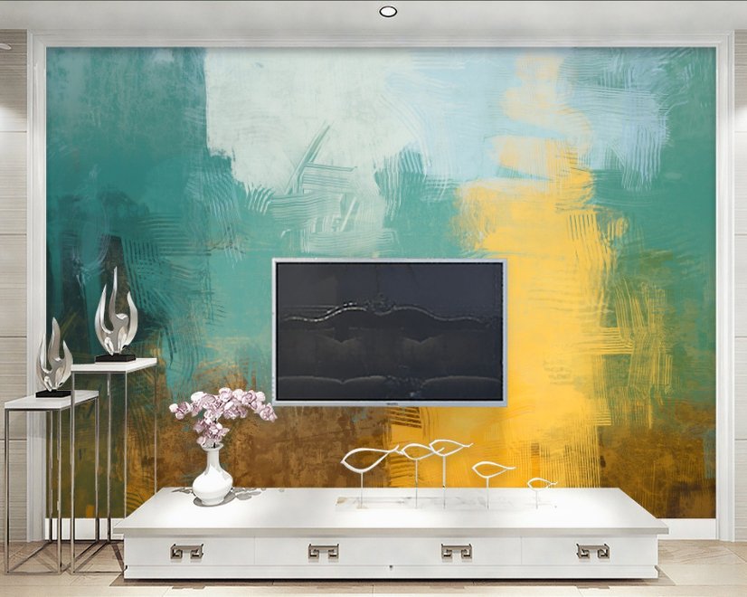 Watercolor Style Green Yellow Abstract Painting Wallpaper Mural