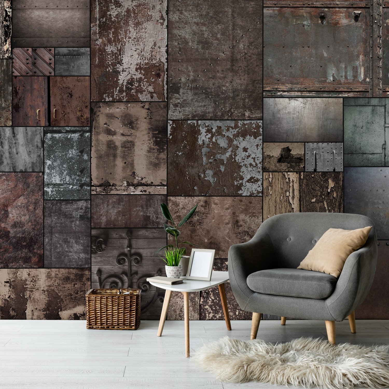 Dark Stone Wall Pattern Wallpaper Mural - Peel and Stick
