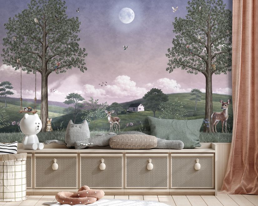 Kids Forest Animals Landscape Wallpaper Mural