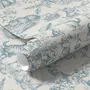Cute cats wallpaper with dusty blue toile kittens, roses and garden scenes on warm cream