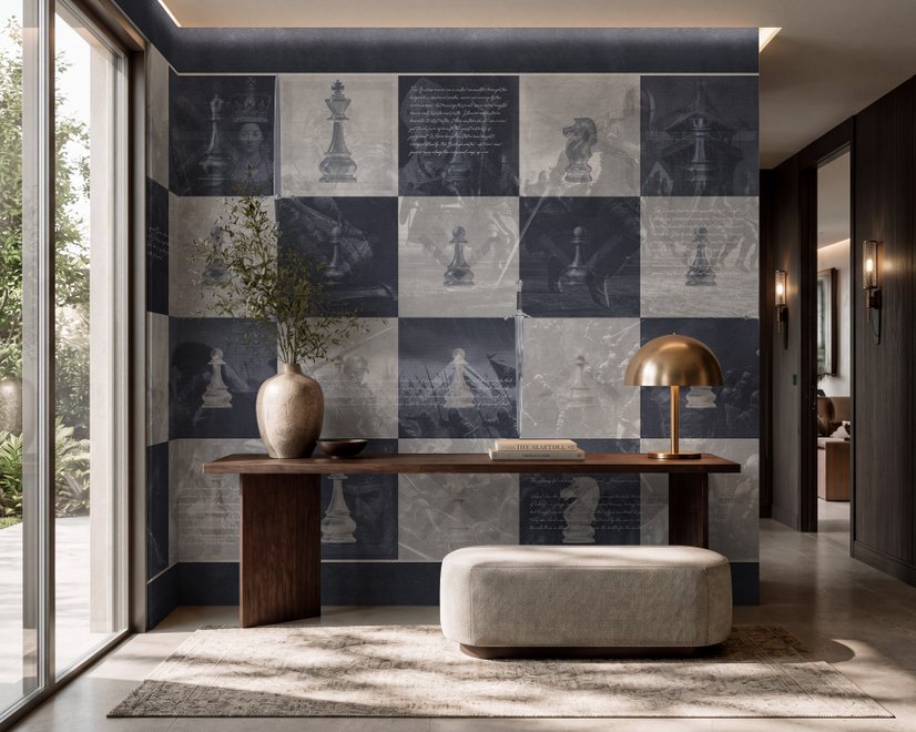 Monochrome Medieval Chessboard Historical Wallpaper Mural