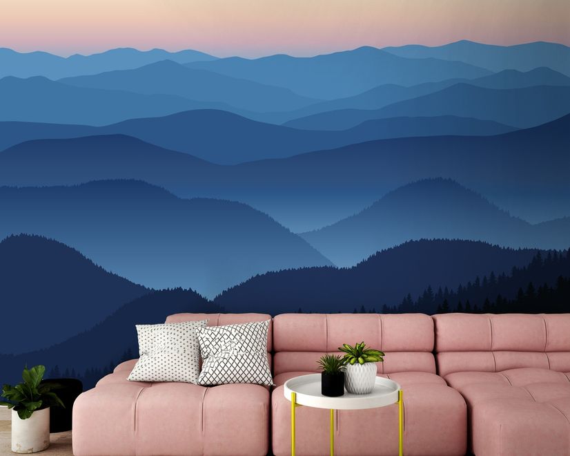 Mountain Silhouette at Sunset Wallpaper Mural