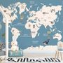 Kids Political World Map with Old Hot Air Balloons Wallpaper Mural