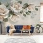 Beautiful White Roses and Butterflies Wallpaper Mural