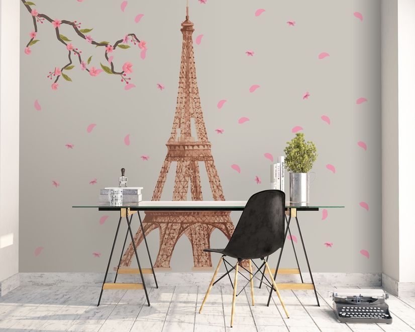 Wandtattoo Paris Eiffelturm mit Kirschblüte