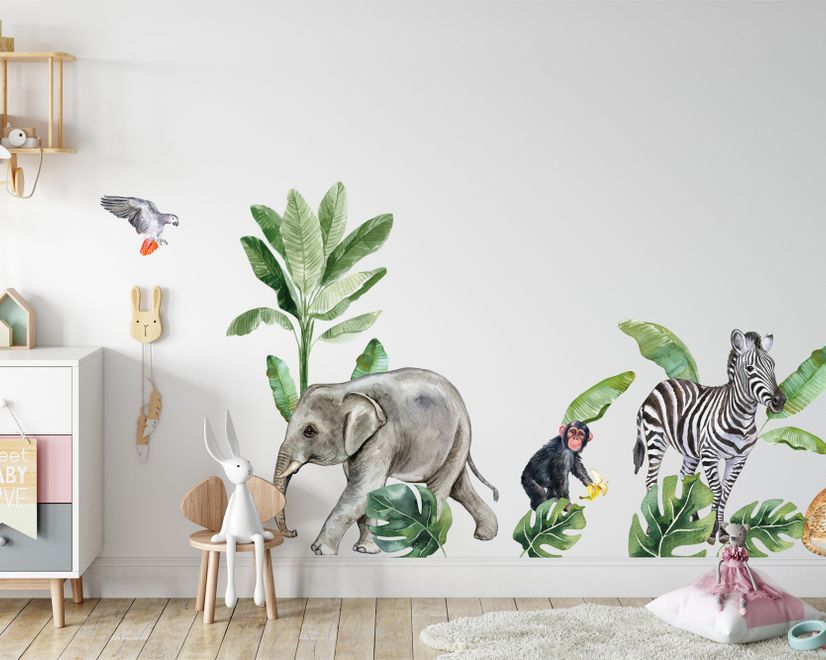 Kids Tropical Safari Animals Set Wall Decal Sticker