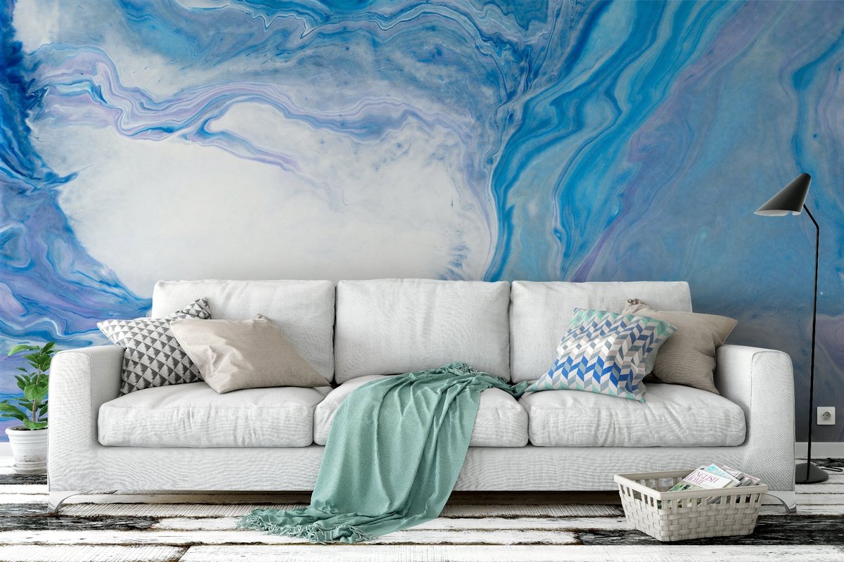Abstract Turquoise Wave Pattern Wallpaper Mural - Peel and Stick