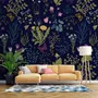 Little Herbs and Flowers on Dark Background Wallpaper Mural