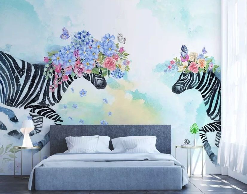 Colorful Flowery Zebra Wallpaper Mural