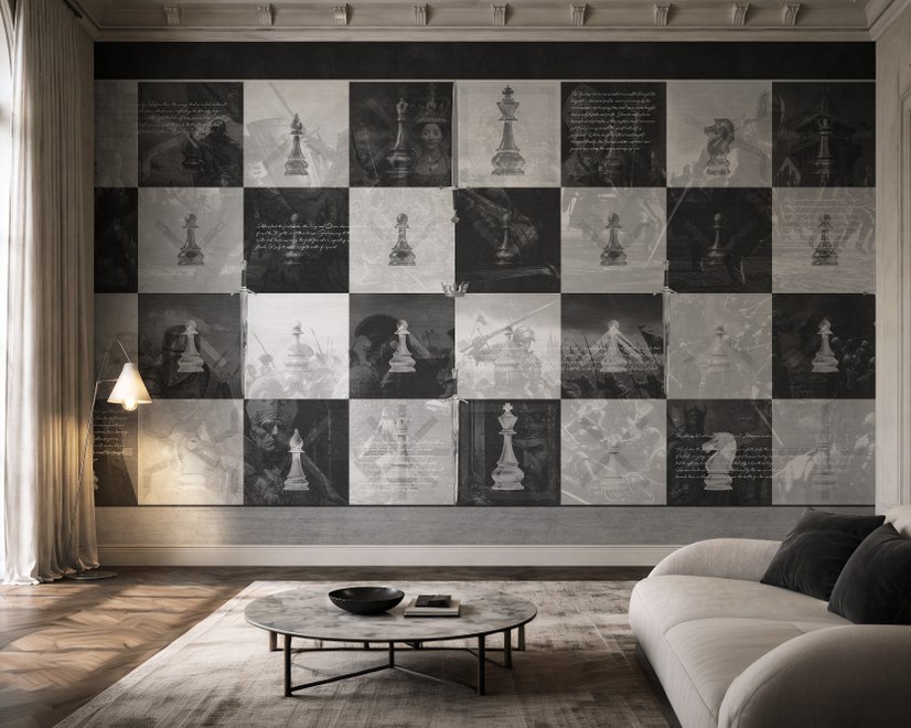 Monochrome Medieval Chessboard Historical Wallpaper Mural