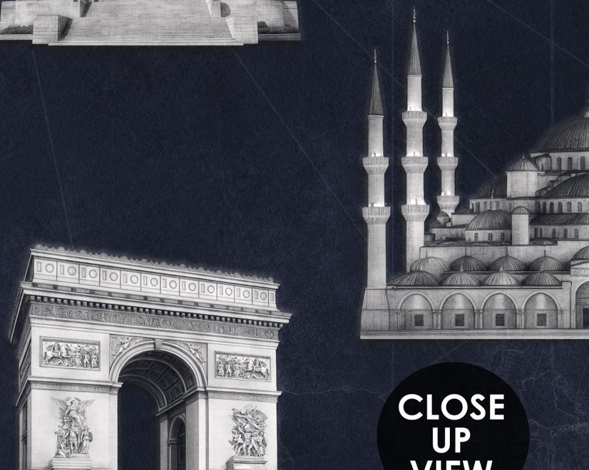 Vintage World Architecture Sketch Wallpaper Mural