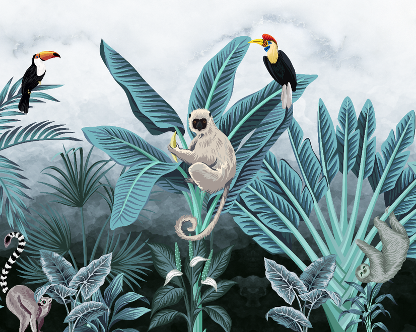 Tropical Forest with Koala Toucan Wallpaper Mural