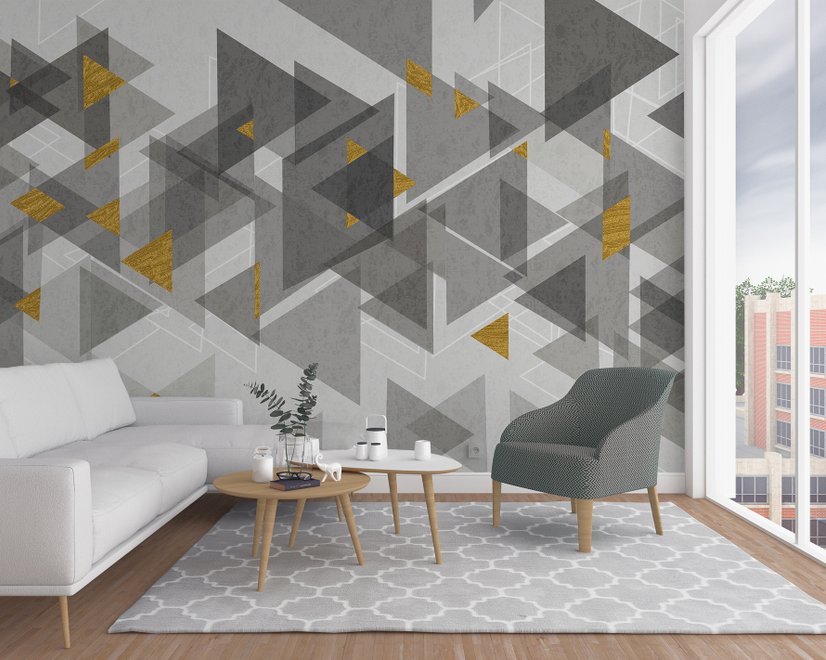 Aquarell Gelb Grau Dreieck Geometrische Fototapete