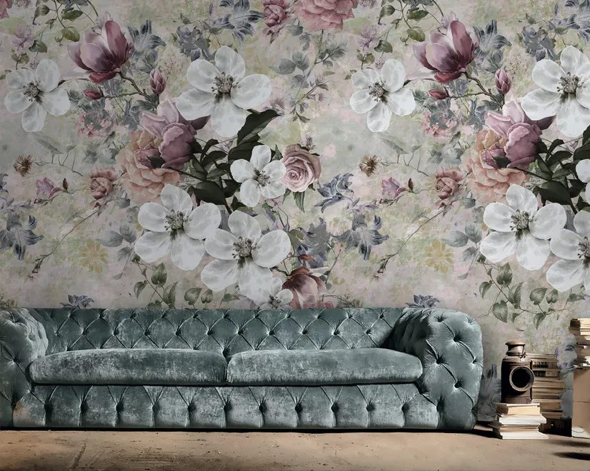 Aquarell Vintage Blumen Fototapete