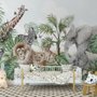 Papier peint animaux tropicaux avec feuilles pour enfants
