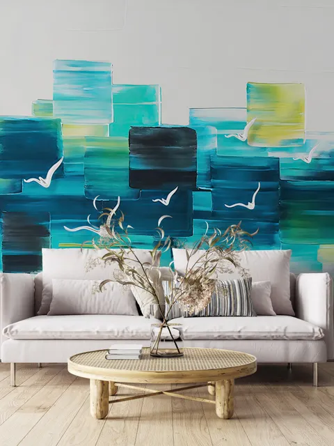 Abstract Turquoise Square Pattern Wallpaper Mural