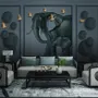 3D Embossed Look Dark Elephant and Birds Wallpaper Mural