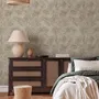 Abstract taupe and greige wallpaper with creamy white oval brush marks in flowing currents