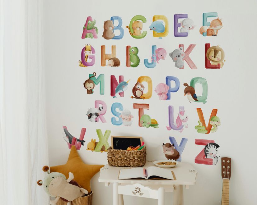 Watercolor Alphabet With Animals Wall Decal Sticker