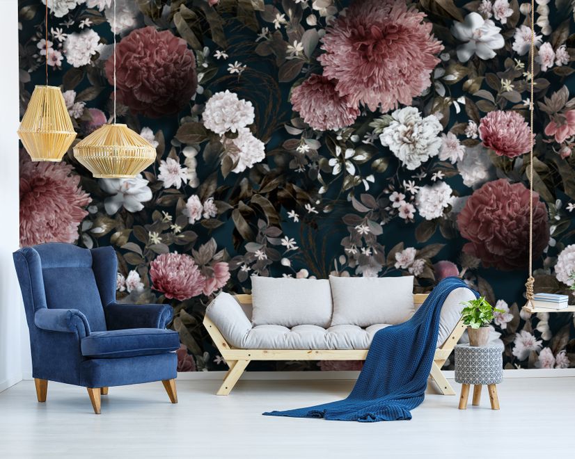Vintage Dark Florals Wallpaper Mural